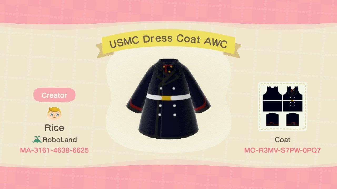 Animal Crossing Design Code: MO-R3MV-S7PW-0PQ7 USMC Dress Coat AWC