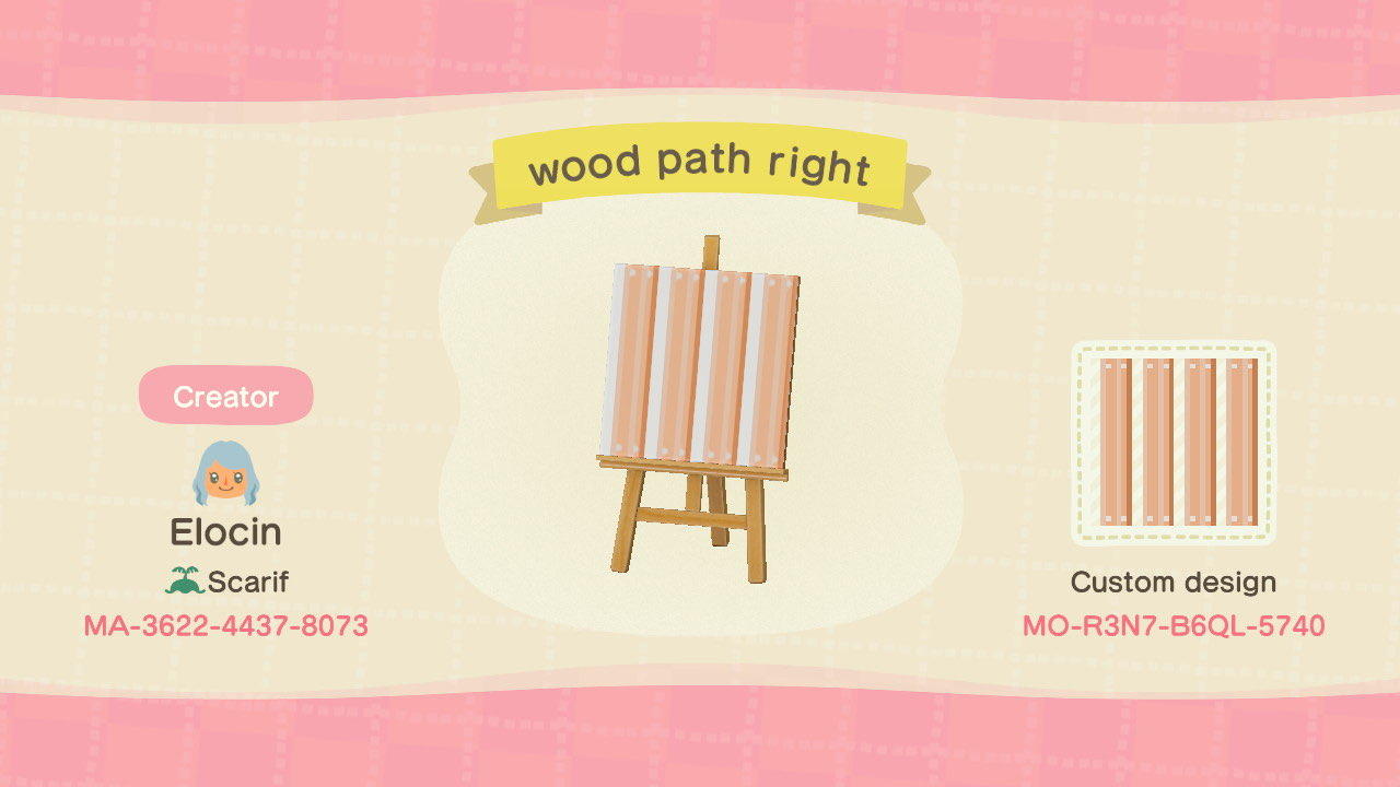 Animal Crossing Design Code: MO-R3N7-B6QL-5740 wood path right
