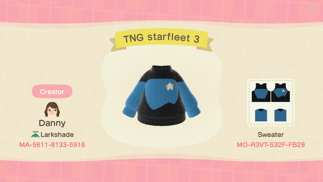 Animal Crossing Design Code: MO-R3VT-S32F-FB29 star trek TNG 3