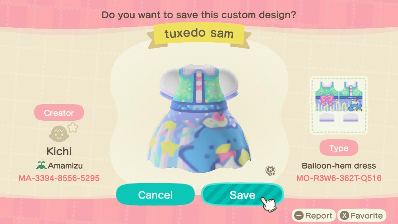 Animal Crossing Design Code: MO-R3W6-362T-Q516 Tuxedo Sam