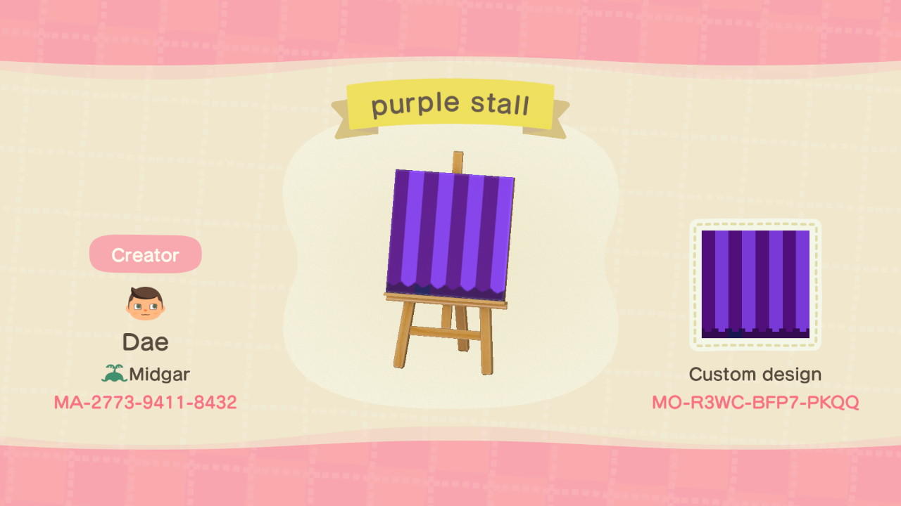 Animal Crossing Design Code: MO-R3WC-BFP7-PKQQ Purple Stall