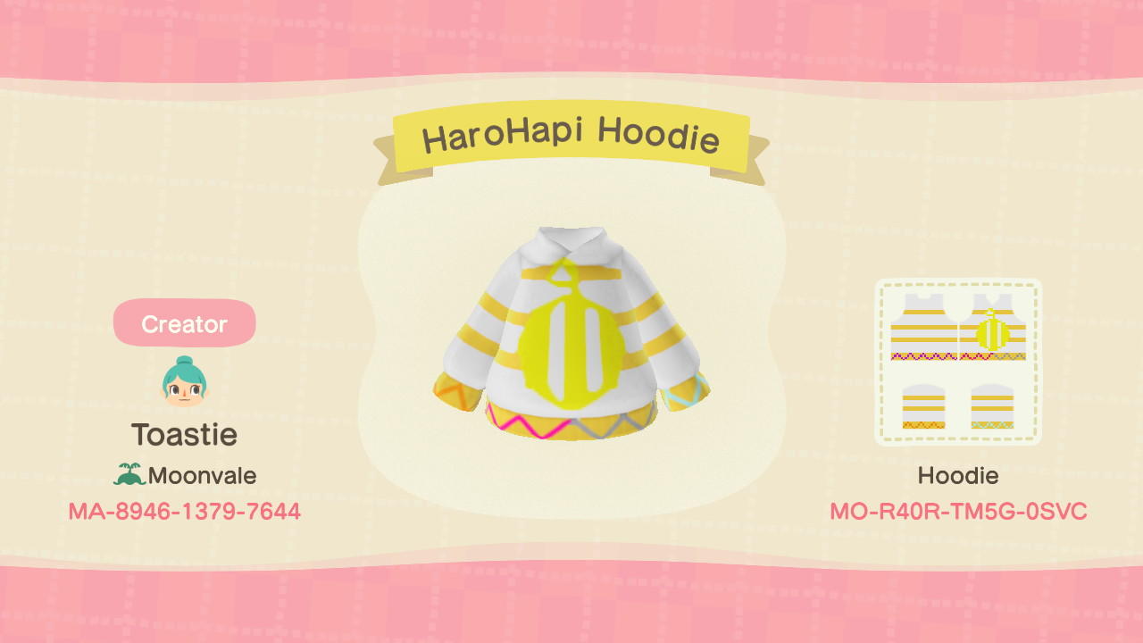 Animal Crossing Design Code: MO-R40R-TM5G-0SVC Harohapi Hoodie