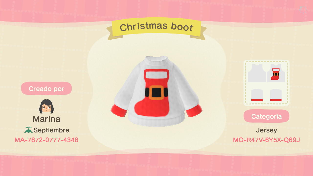 Animal Crossing Design Code: MO-R47V-6Y5X-Q69J Christmas boot desin