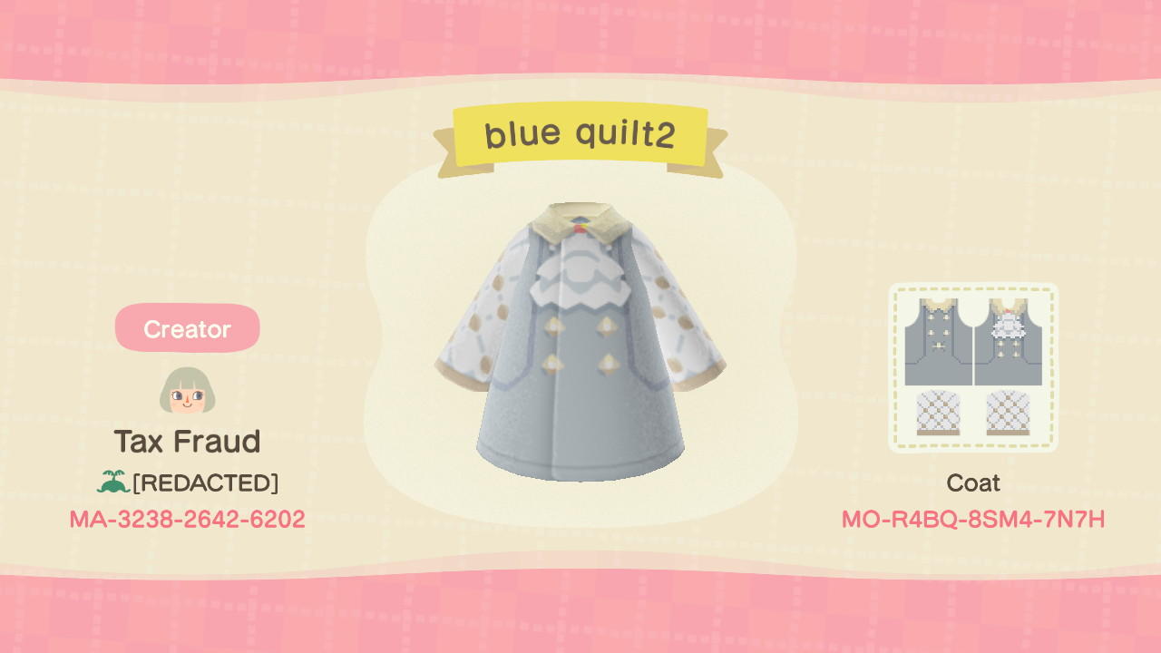 Animal Crossing Design Code: MO-R4BQ-8SM4-7N7H blue quilt2