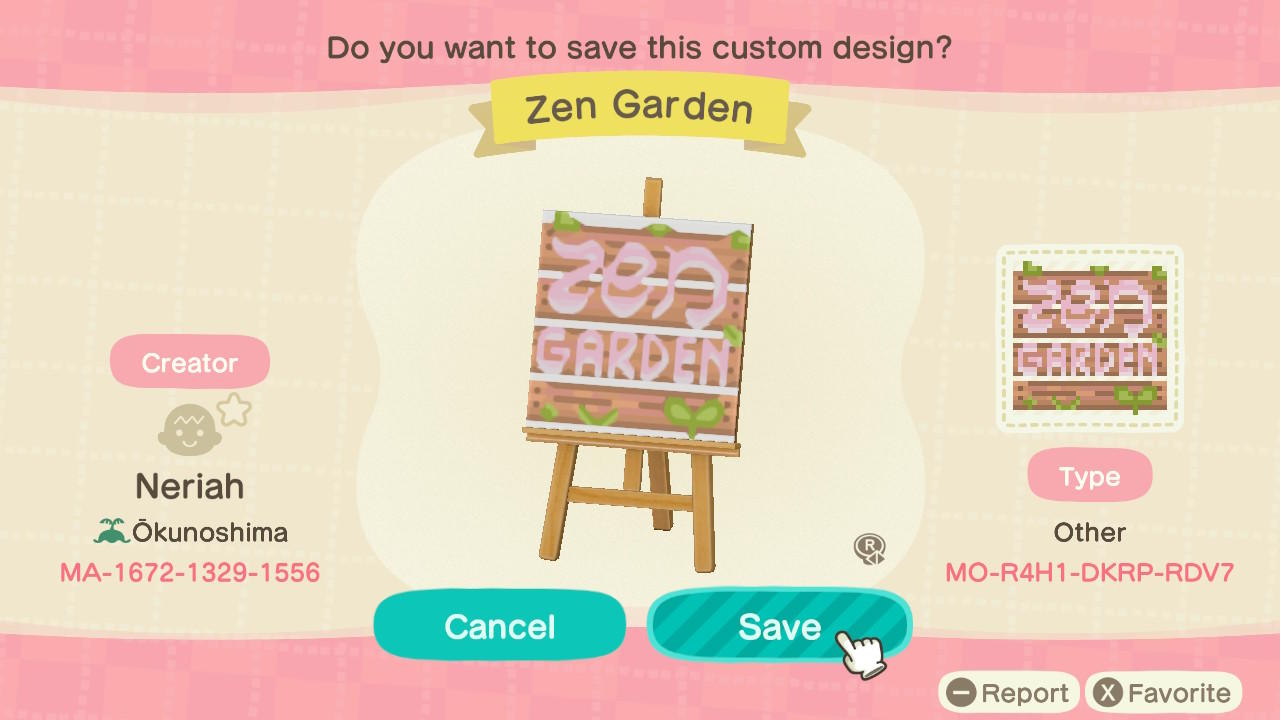 Animal Crossing Design Code: MO-R4H1-DKRP-RDV7 Zen Garden