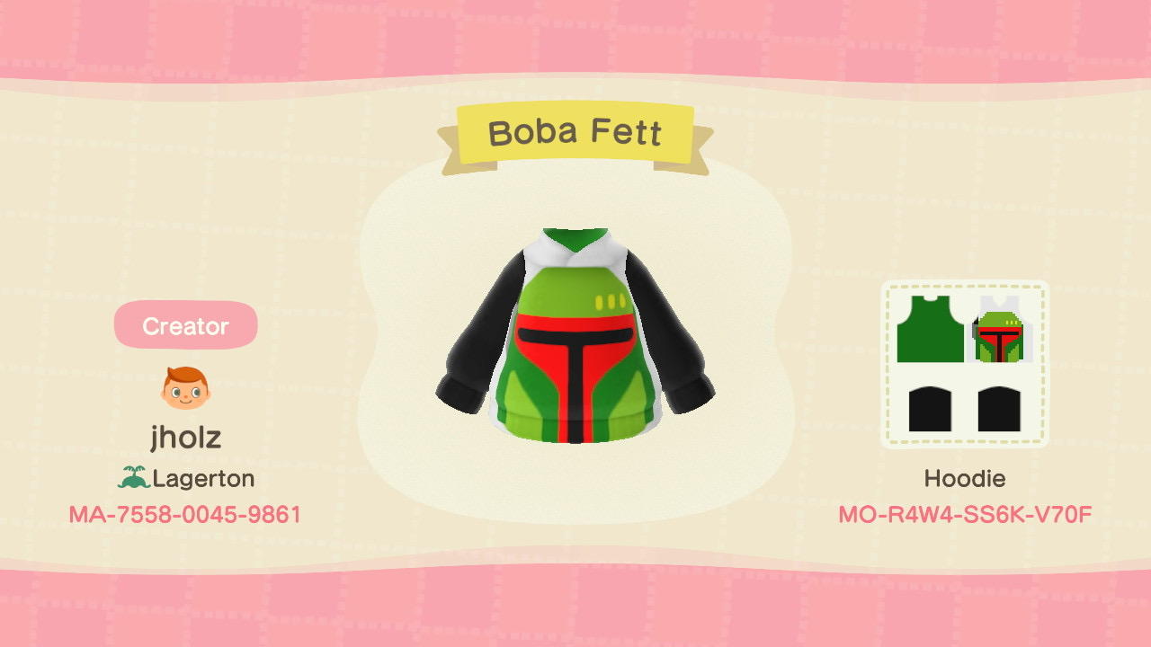Animal Crossing Design Code: MO-R4W4-SS6K-V70F Boba Fett