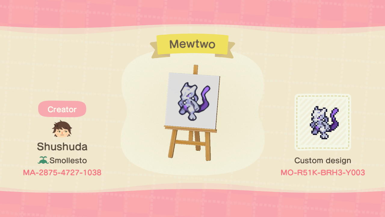 Animal Crossing Design Code: MO-R51K-BRH3-Y003 Mewtwo
