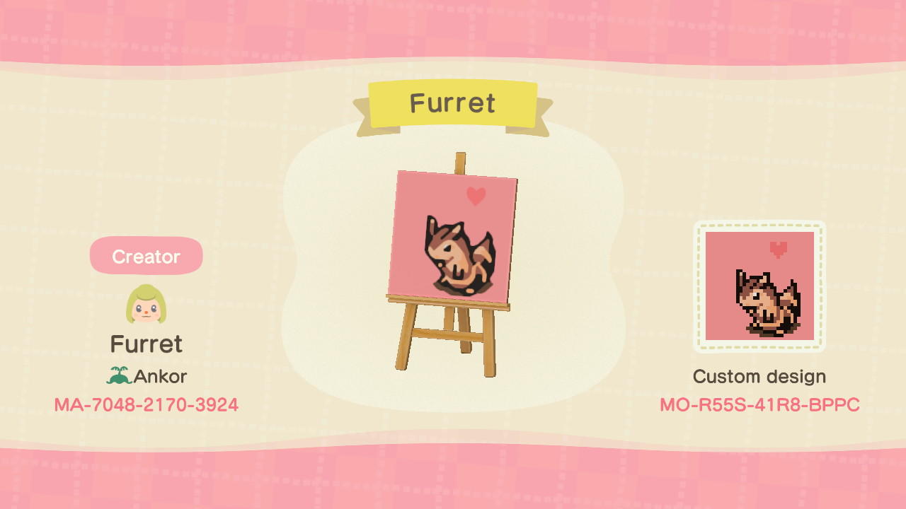 Animal Crossing Design Code: MO-R55S-41R8-BPPC Pokemon Furret Phone