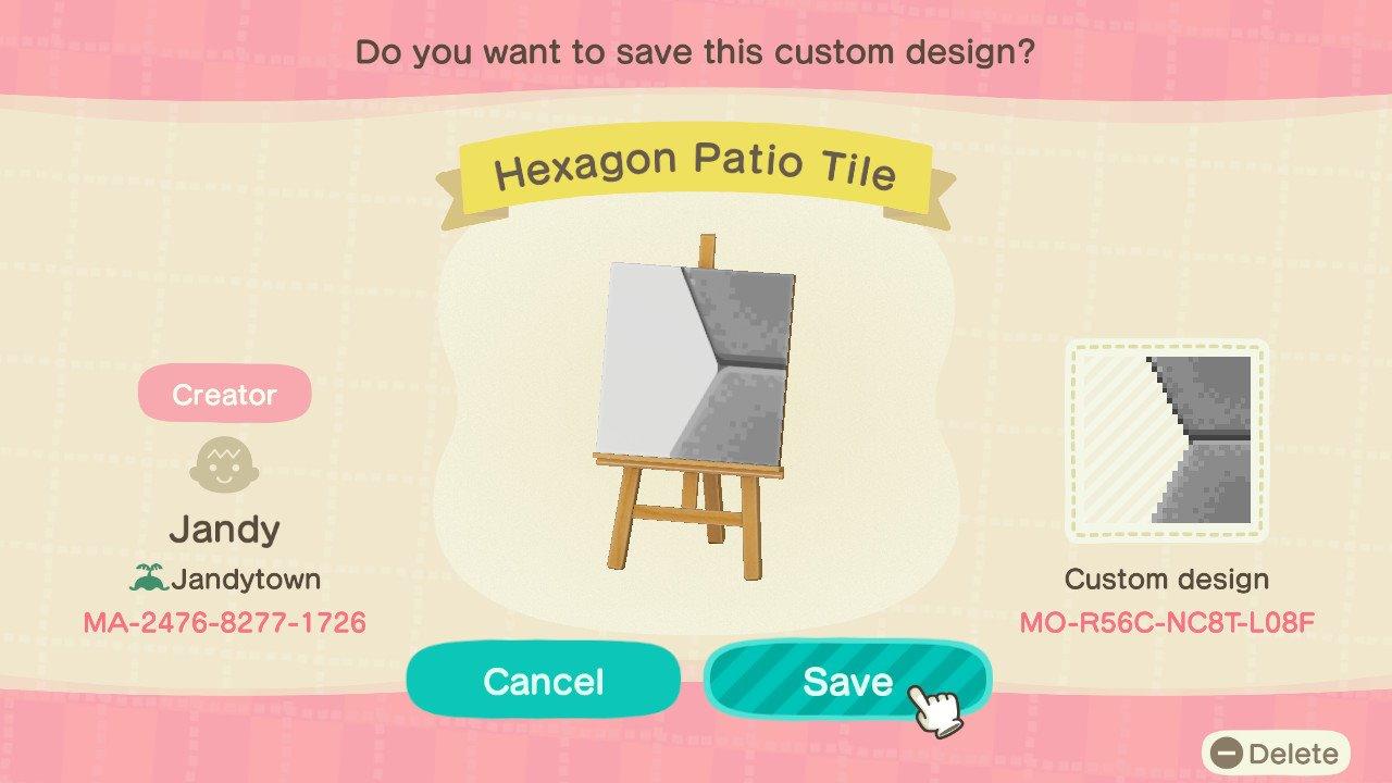 Animal Crossing Design Code: MO-R56C-NC8T-L08F Hexagon Patio Tile