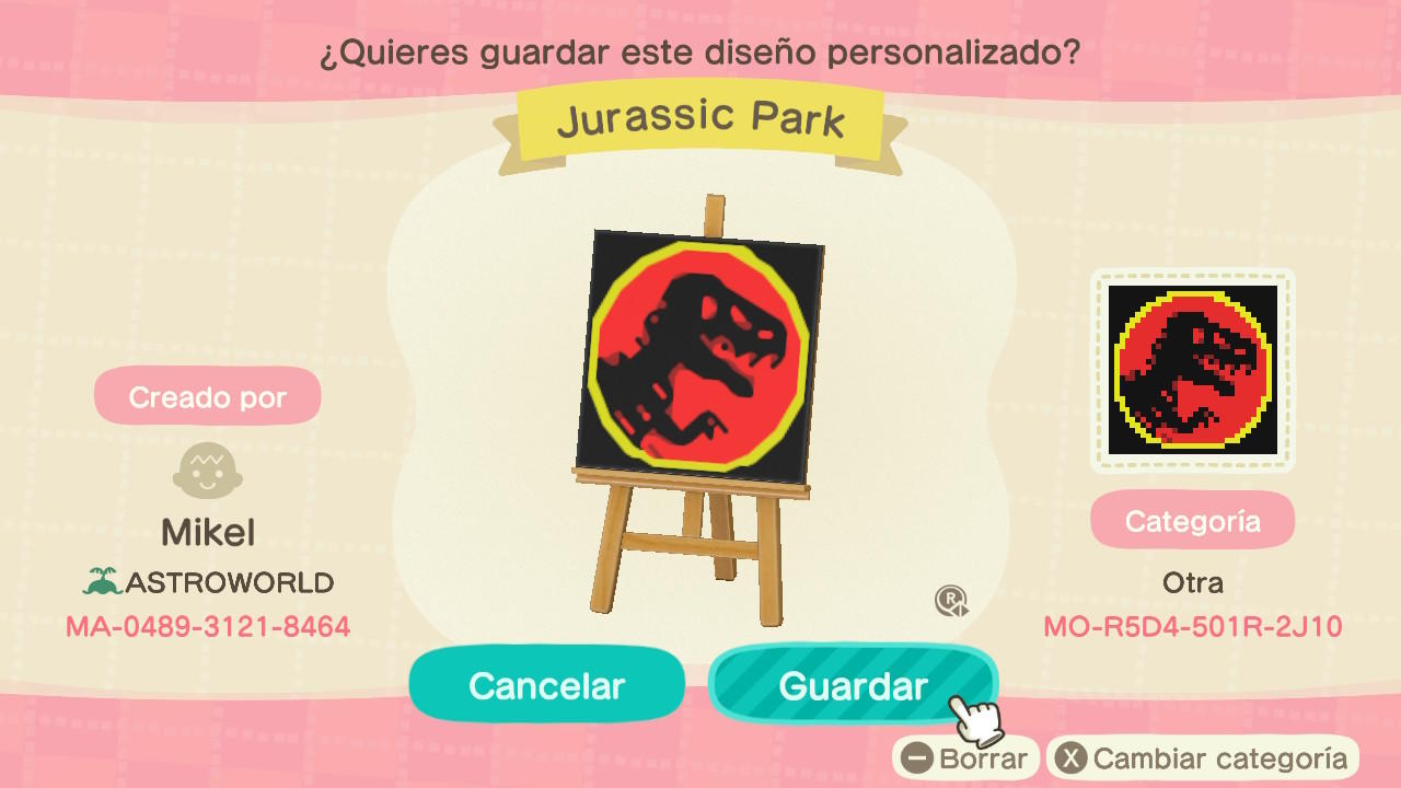 Animal Crossing Design Code: MO-R5D4-501R-2J10 Jurassic Park logo