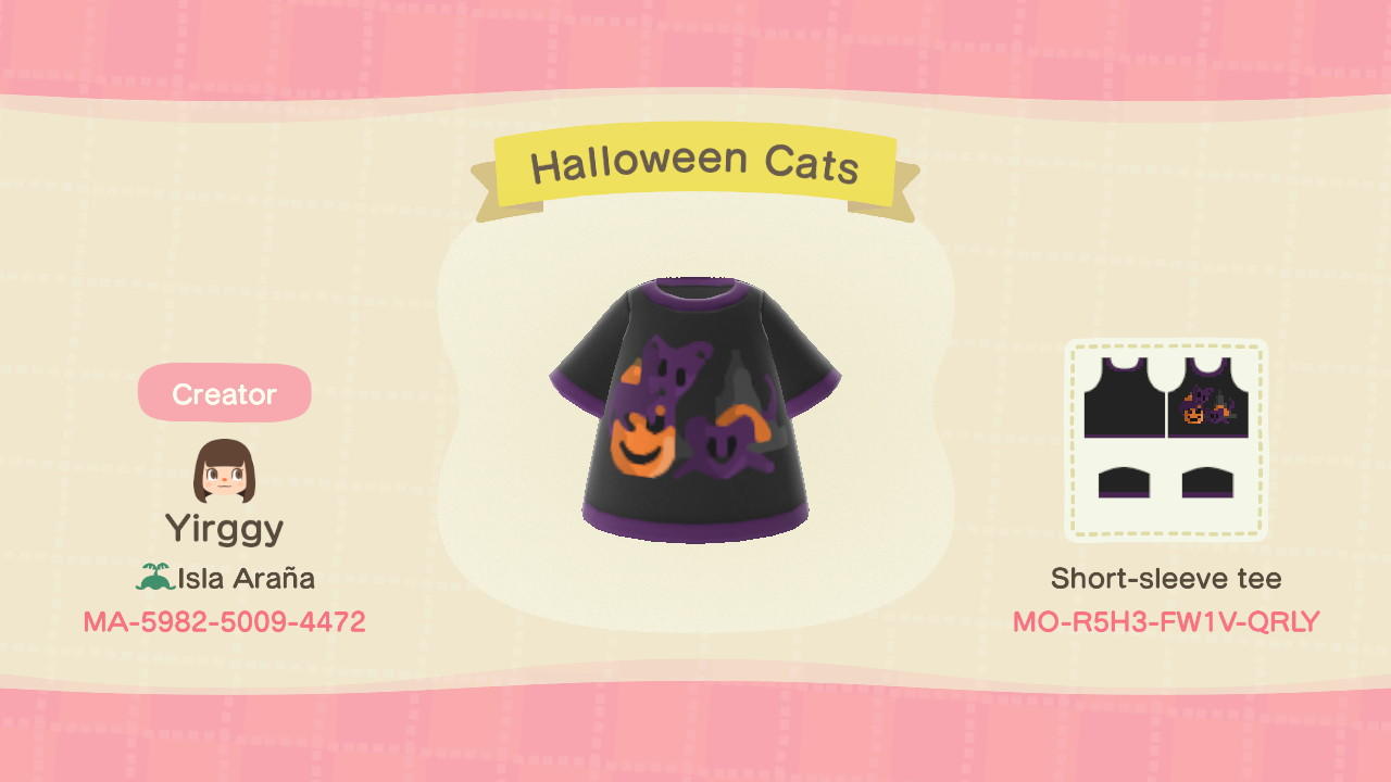 Animal Crossing Design Code: MO-R5H3-FW1V-QRLY Halloween Cats
