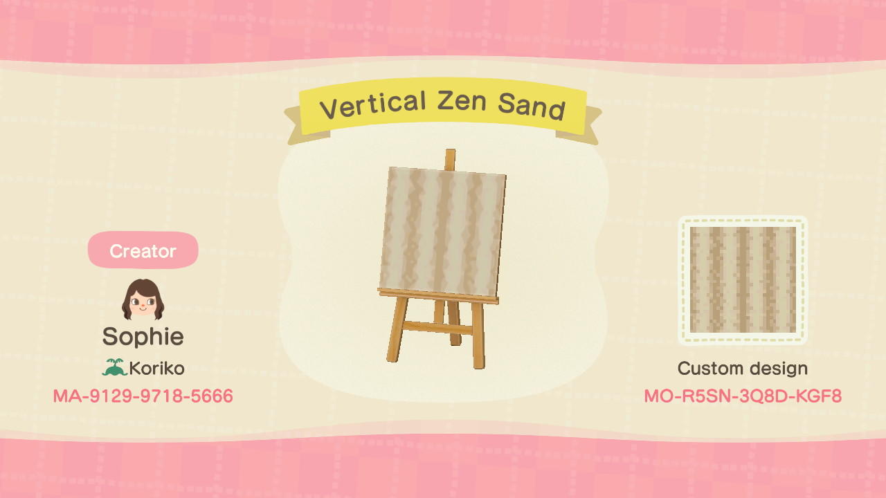 Animal Crossing Design Code: MO-R5SN-3Q8D-KGF8 Vertical Zen Sand
