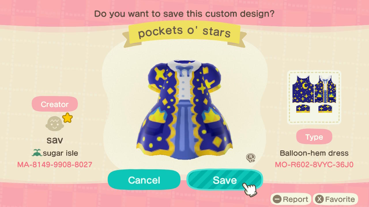 Animal Crossing Design Code: MO-R602-8VYC-36J0 Pockets O’ Stars