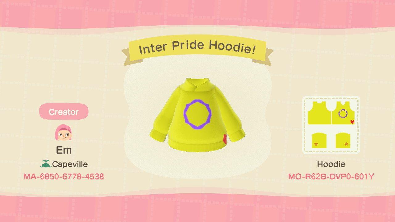 Animal Crossing Design Code: MO-R62B-DVP0-601Y Inter Pride Hoodie