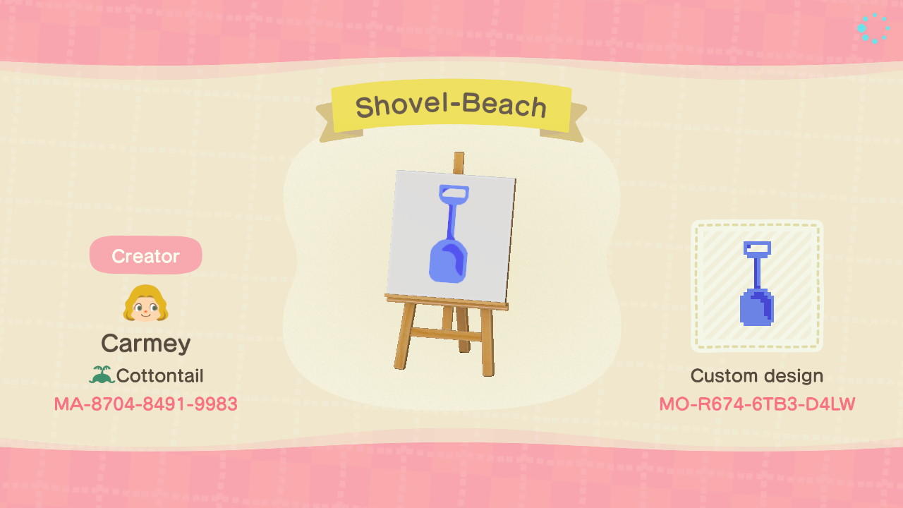 Animal Crossing Design Code: MO-R674-6TB3-D4LW Shovel-Beach