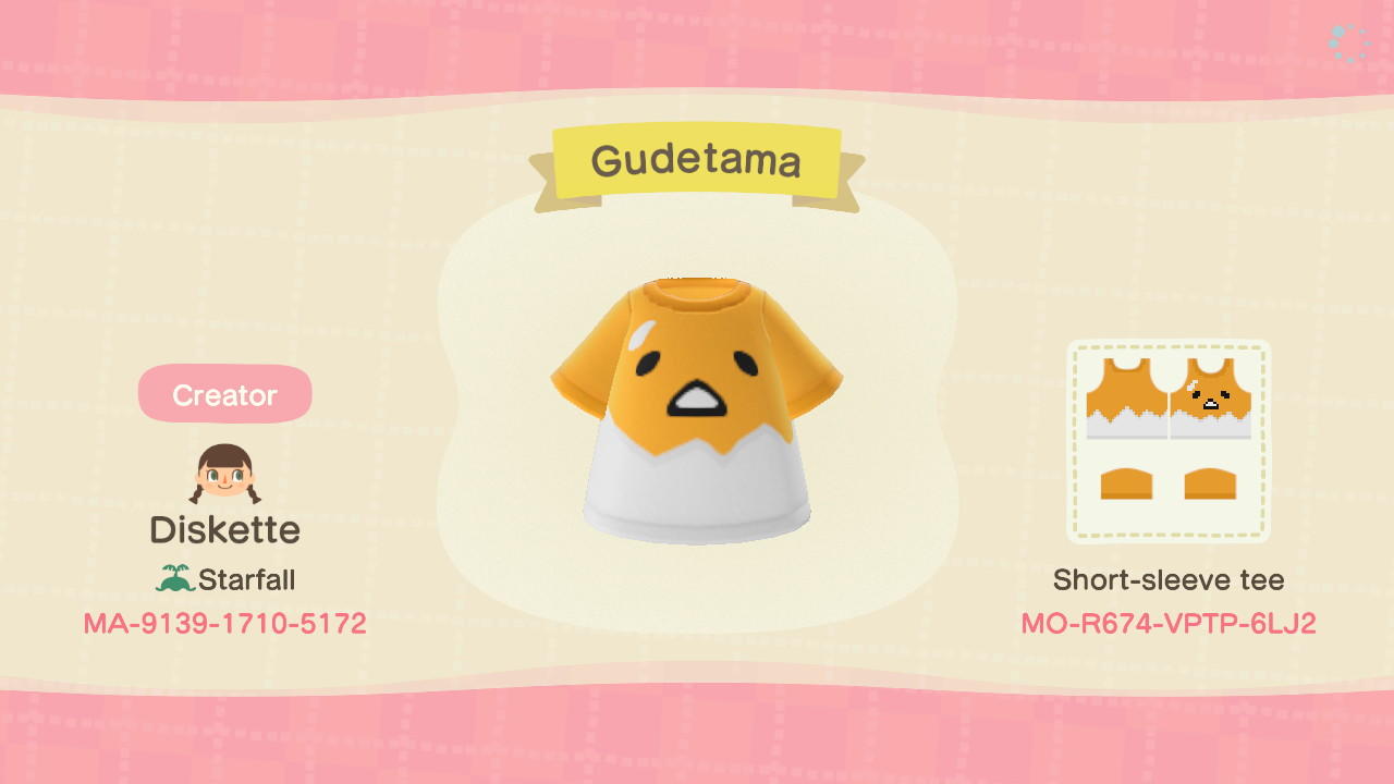 Animal Crossing Design Code: MO-R674-VPTP-6LJ2 Gudetama