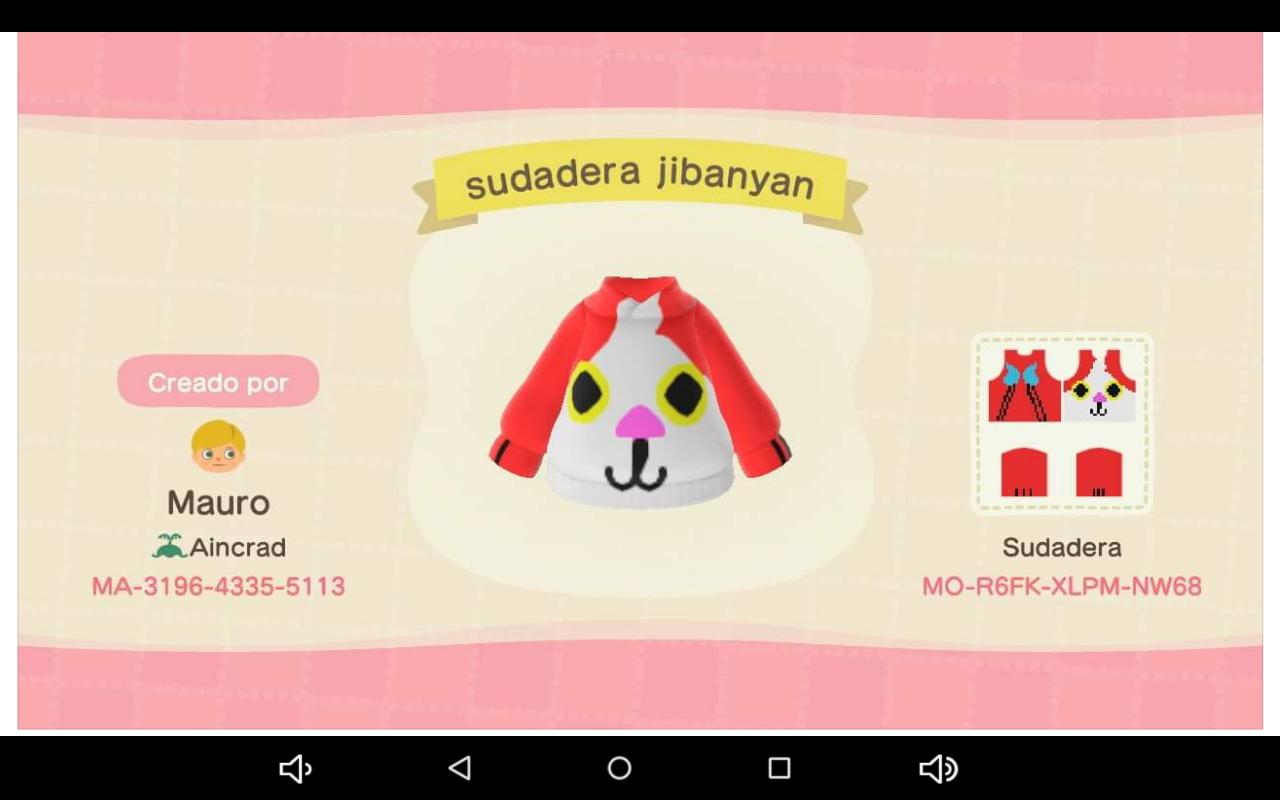 Animal Crossing Design Code: MO-R6FK-XLPM-NW68 Sudadera jibanyan