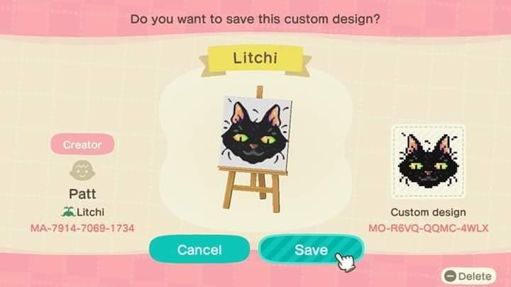 Animal Crossing Design Code: MO-R6VQ-QQMC-4WLX Black cat face