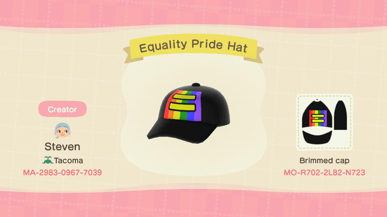 Animal Crossing Design Code: MO-R702-2L82-N723 Equality Pride Hat