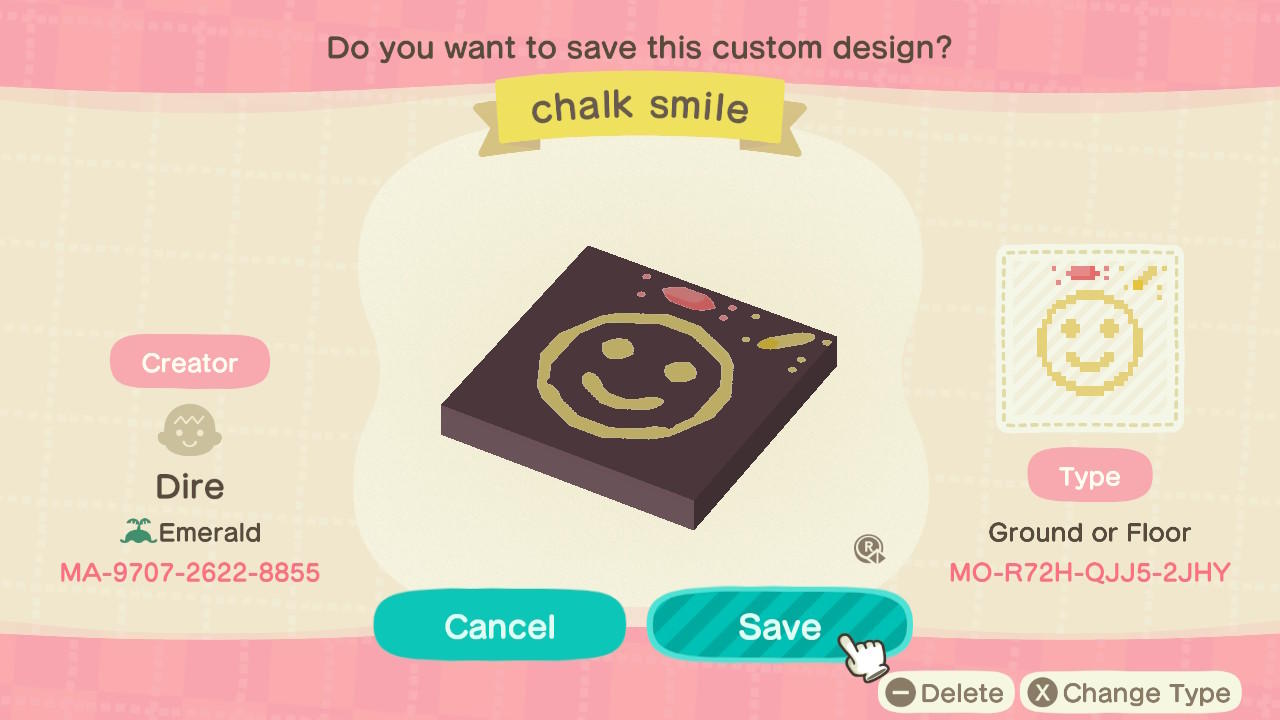 Animal Crossing Design Code: MO-R72H-QJJ5-2JHY Chalk Smile