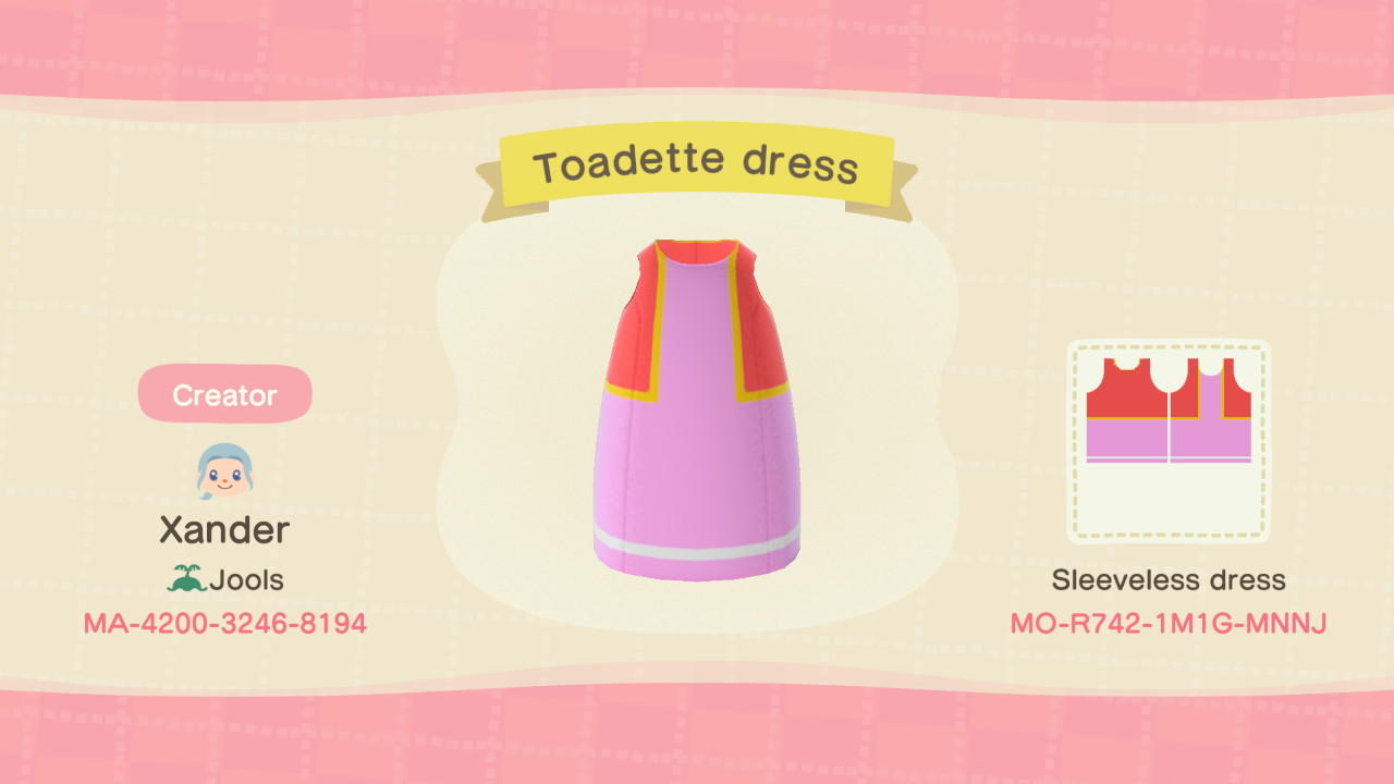 Animal Crossing Design Code: MO-R742-1M1G-MNNJ Toadette dress