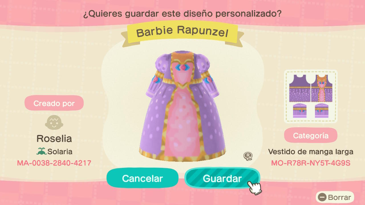 Animal Crossing Design Code: MO-R78R-NY5T-4G9S Barbie Rapunzel