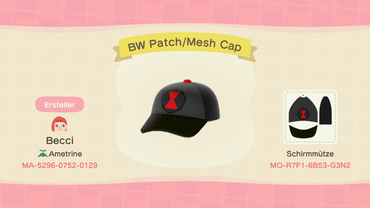 Animal Crossing Design Code: MO-R7F1-6B53-G3N2 Black Widow Merch