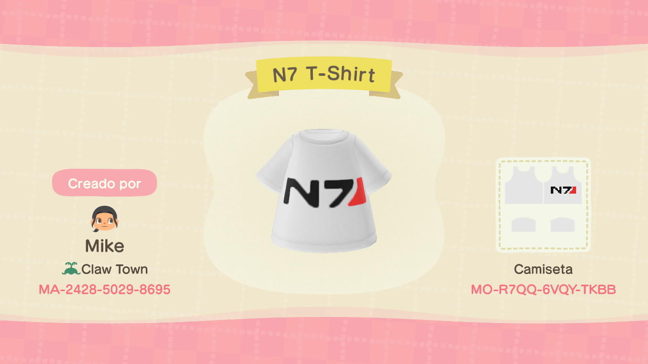 Animal Crossing Design Code: MO-R7QQ-6VQY-TKBB N7 Mass Effect T-Shi