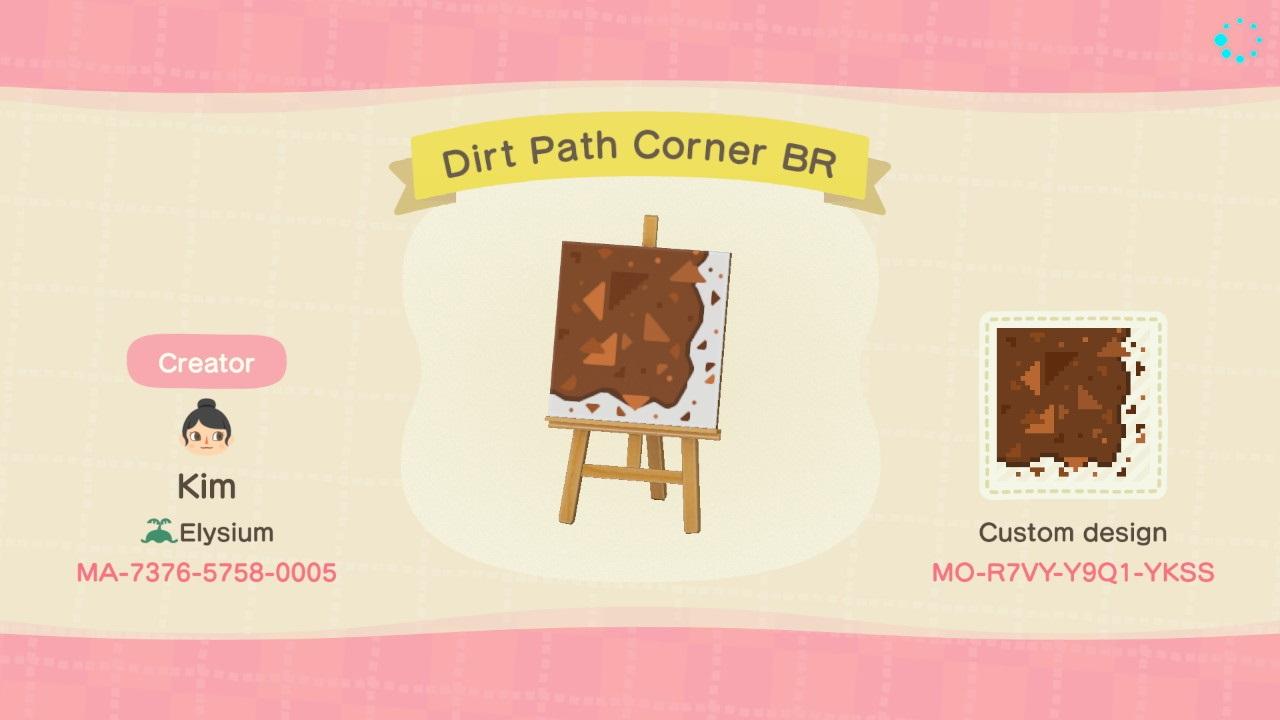 Animal Crossing Design Code: MO-R7VY-Y9Q1-YKSS Dirt Path Corner BR