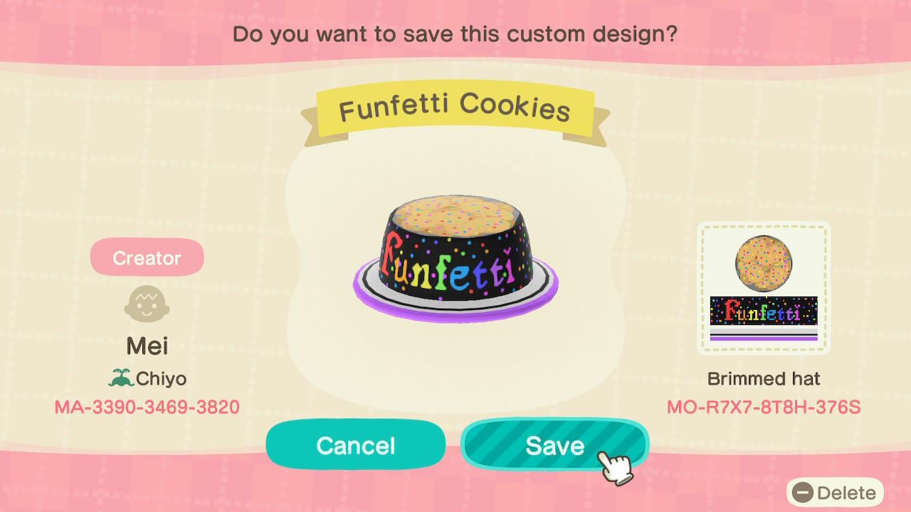 Animal Crossing Design Code: MO-R7X7-8T8H-376S Funfetti Cookies