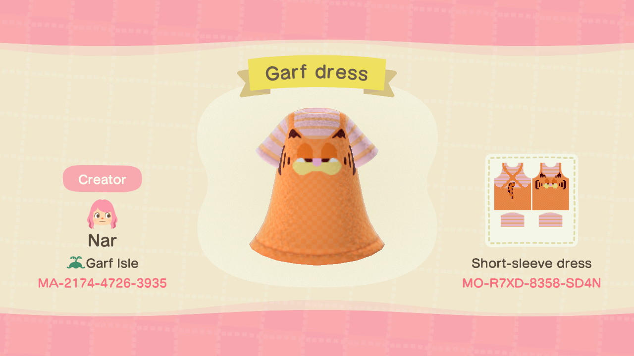 Animal Crossing Design Code: MO-R7XD-8358-SD4N Garf Dress