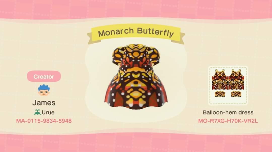 Animal Crossing Design Code: MO-R7XG-H70K-VR2L Monarch Butterfly