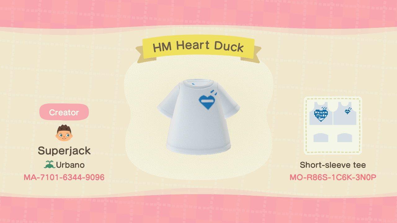 Animal Crossing Design Code: MO-R86S-1C6K-3N0P HM Heart Duck Tee