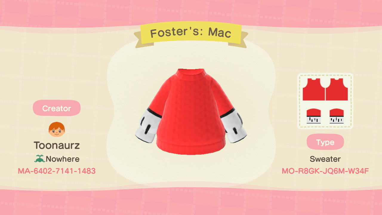 Animal Crossing Design Code: MO-R8GK-JQ6M-W34F Foster's: Mac