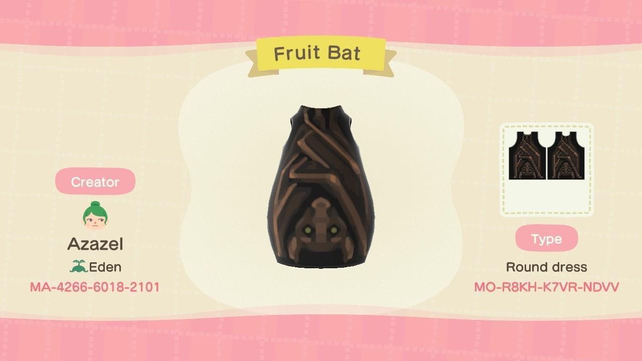 Animal Crossing Design Code: MO-R8KH-K7VR-NDVV Fruit Bat