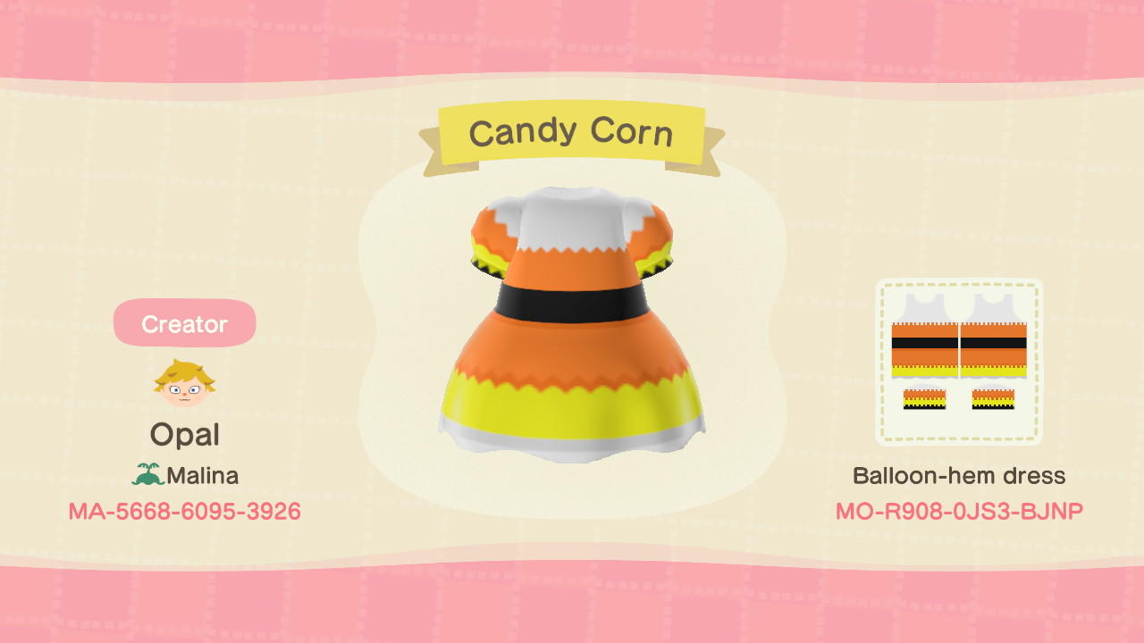 Animal Crossing Design Code: MO-R908-0JS3-BJNP Candy Corn dress
