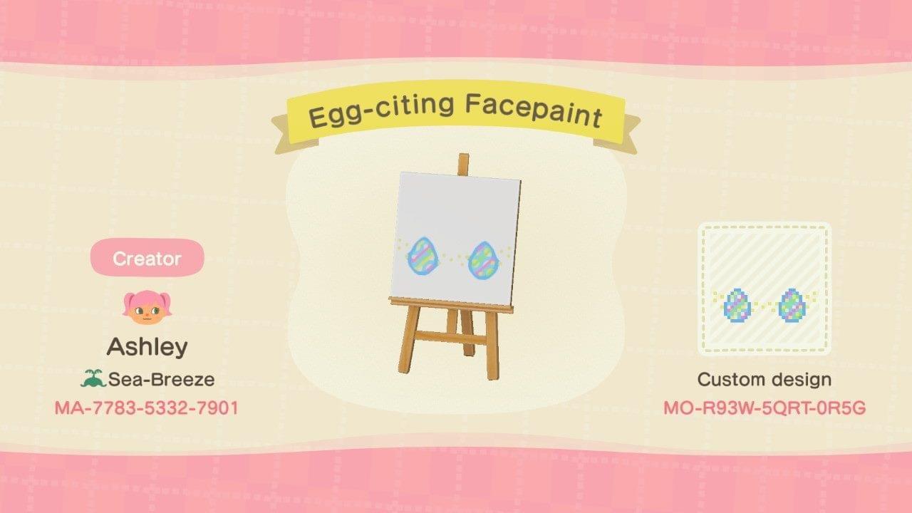 Animal Crossing Design Code: MO-R93W-5QRT-0R5G Egg-citing Facepaint