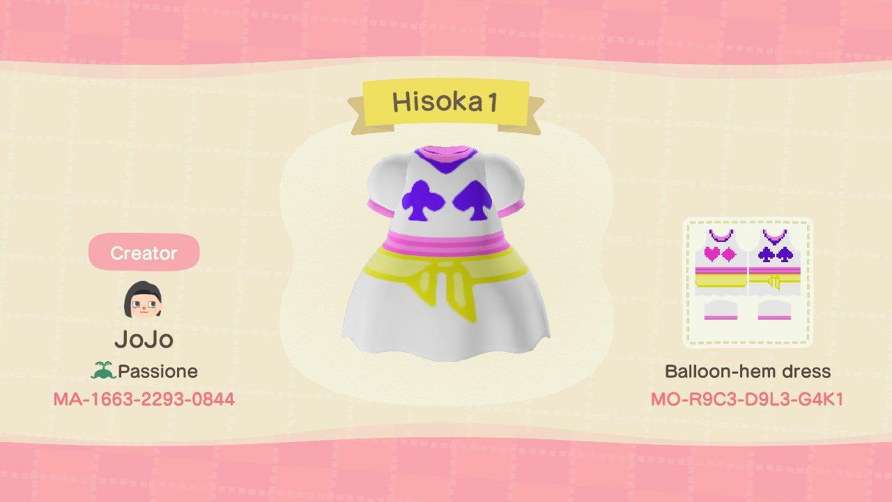 Animal Crossing Design Code: MO-R9C3-D9L3-G4K1 Hisoka Dress 1