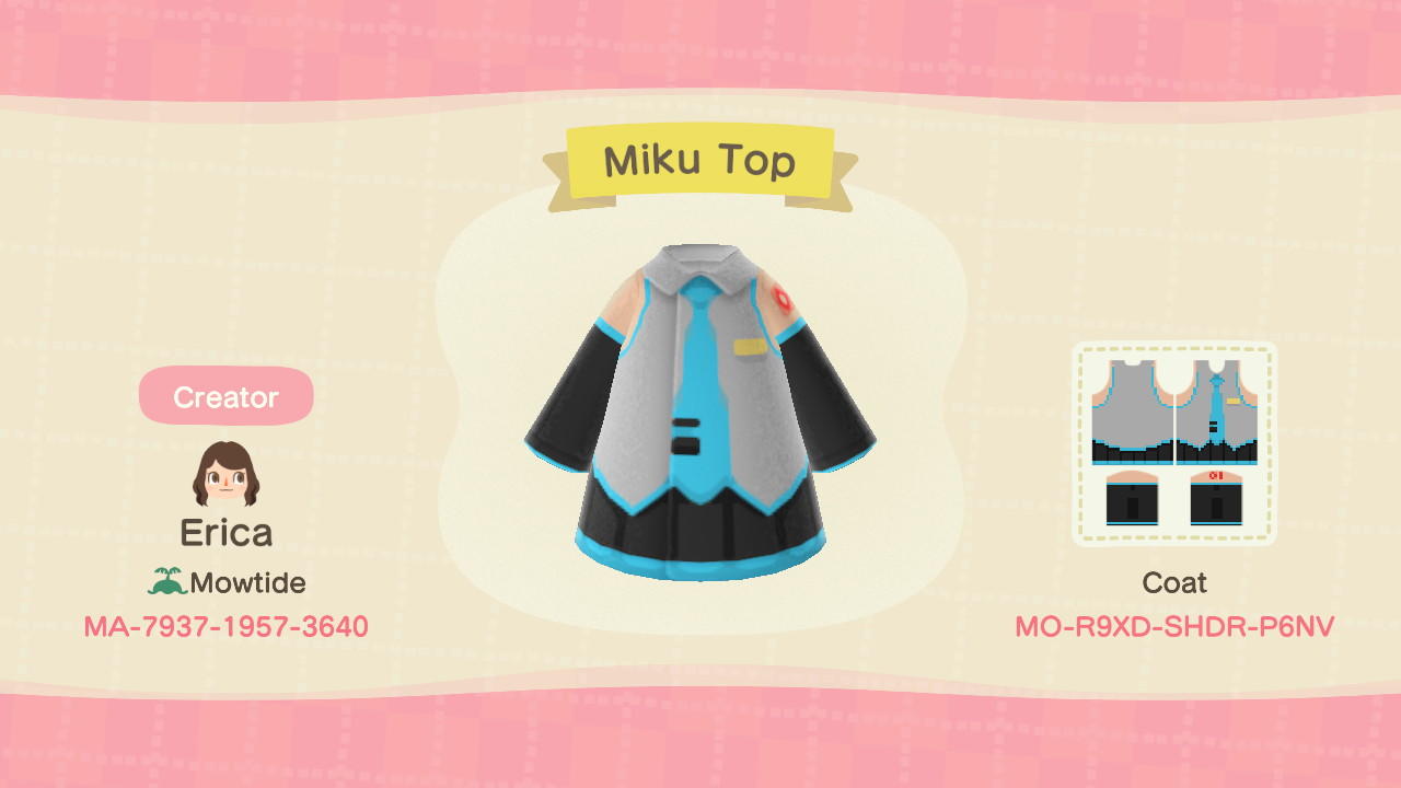 Animal Crossing Design Code: MO-R9XD-SHDR-P6NV Miku Top