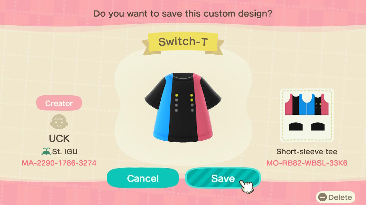 Animal Crossing Design Code: MO-RB82-WBSL-33K6 Switch-T