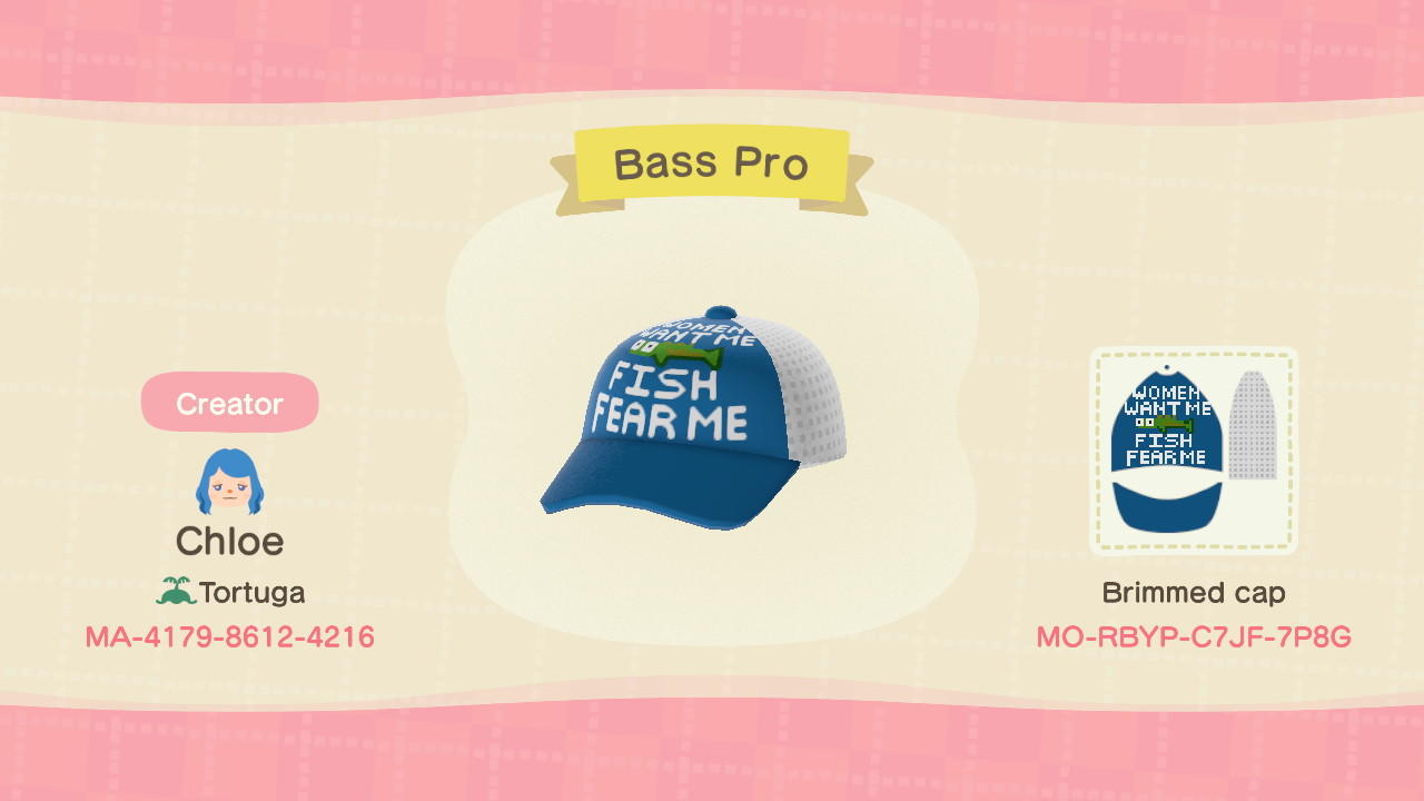 Animal Crossing Design Code: MO-RBYP-C7JF-7P8G Bass Pro