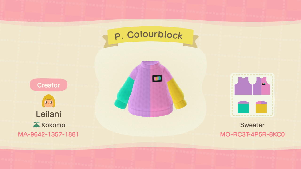 Animal Crossing Design Code: MO-RC3T-4P5R-8KC0 Pastel Colourblock S