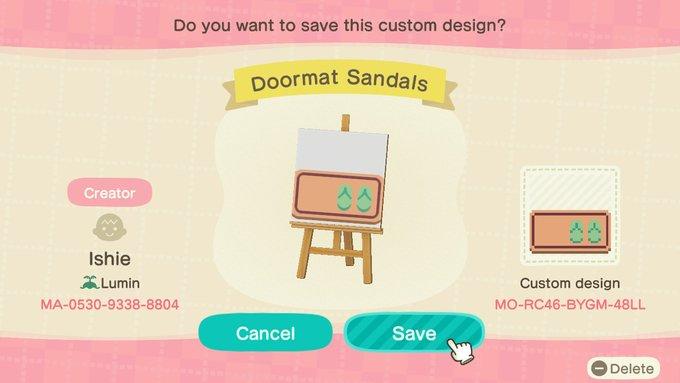 Animal Crossing Design Code: MO-RC46-BYGM-48LL Doormat Sandals