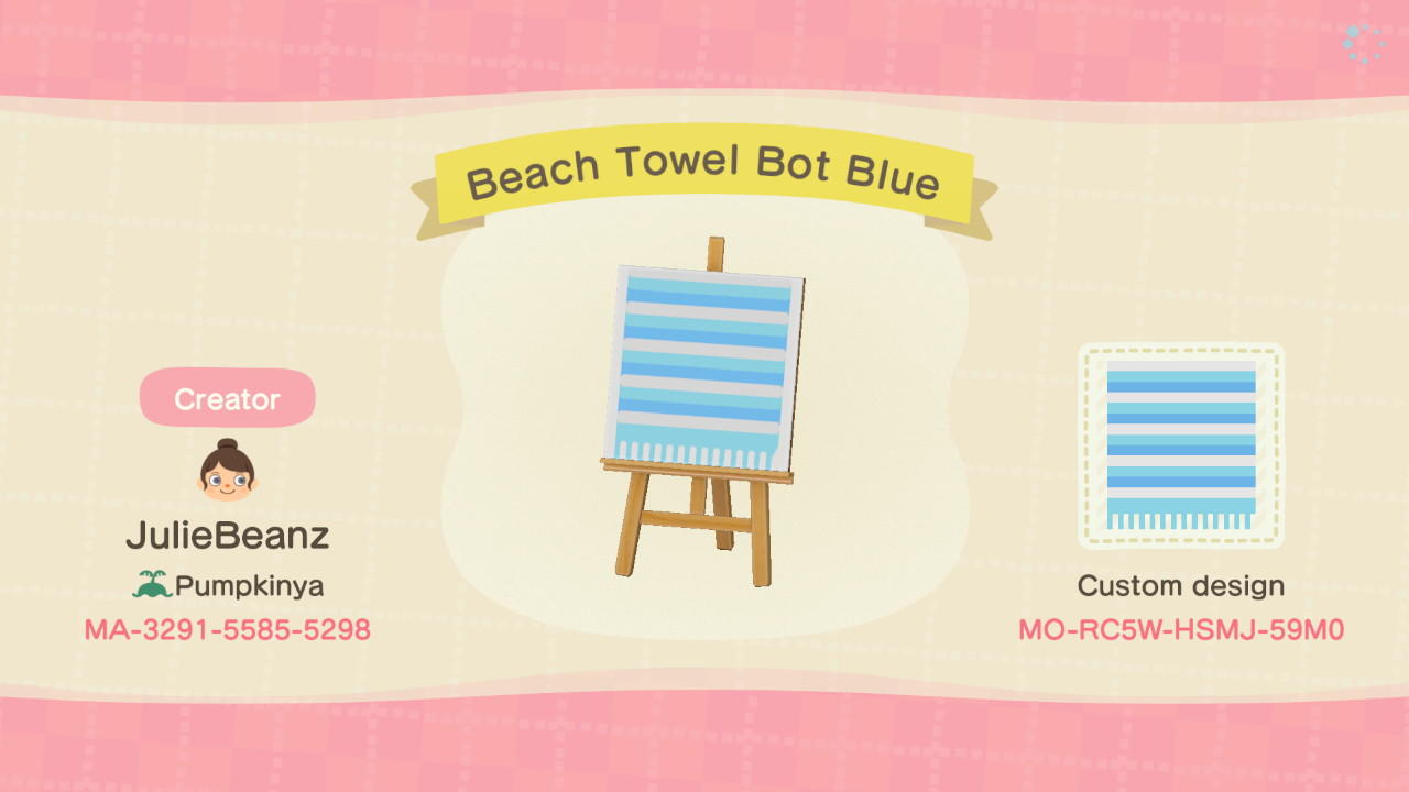 Animal Crossing Design Code: MO-RC5W-HSMJ-59M0 Beach Towel Bot Blue