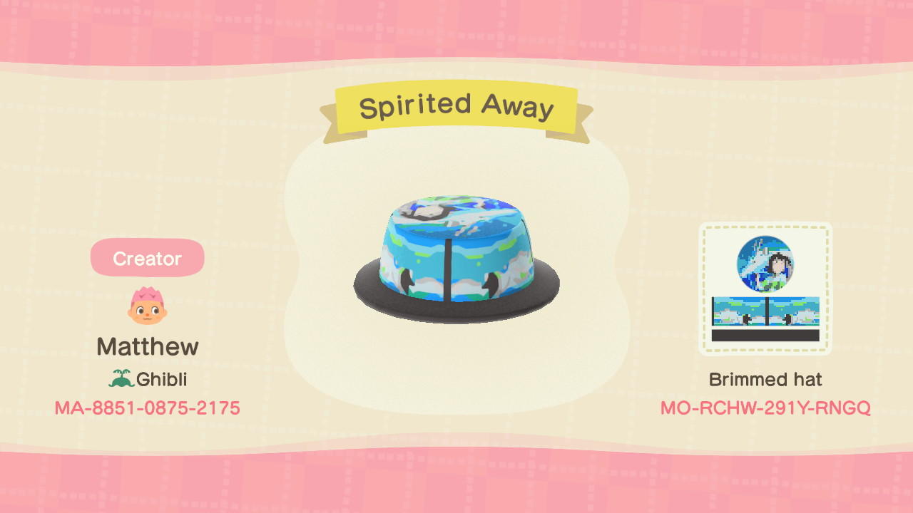 Animal Crossing Design Code: MO-RCHW-291Y-RNGQ Spirited Away