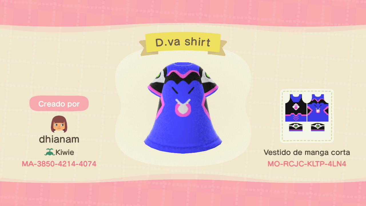 Animal Crossing Design Code: MO-RCJC-KLTP-4LN4 D.va Shirt