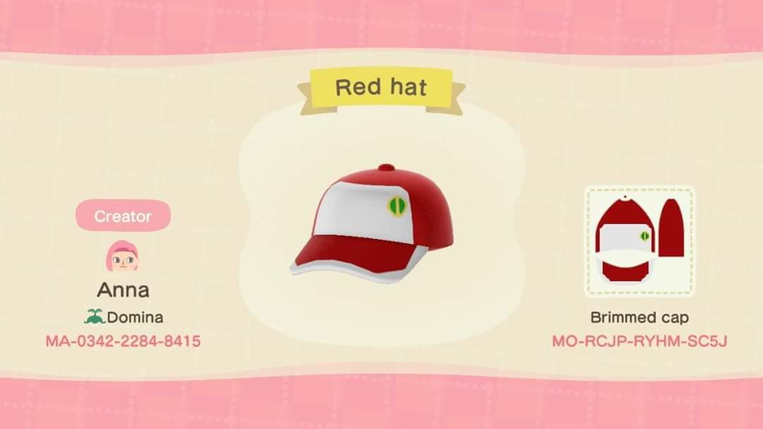Animal Crossing Design Code: MO-RCJP-RYHM-SC5J Red hat