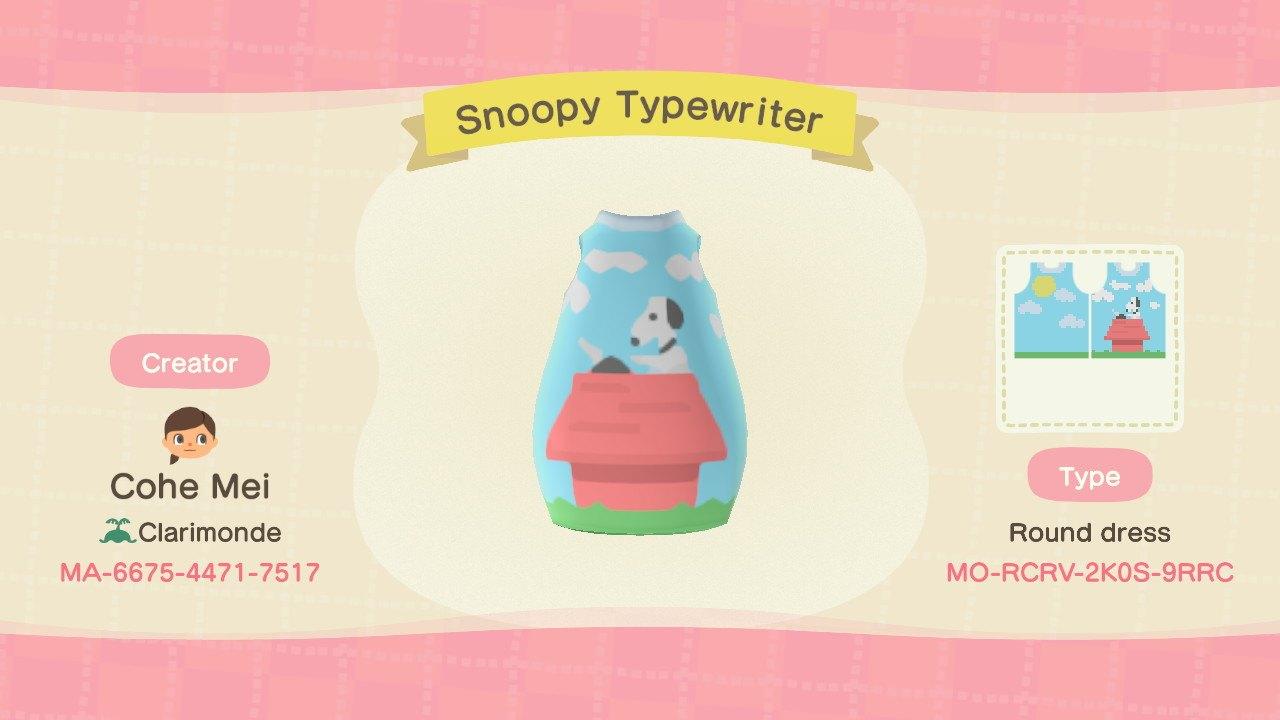 Animal Crossing Design Code: MO-RCRV-2K0S-9RRC Snoopy Typewriter