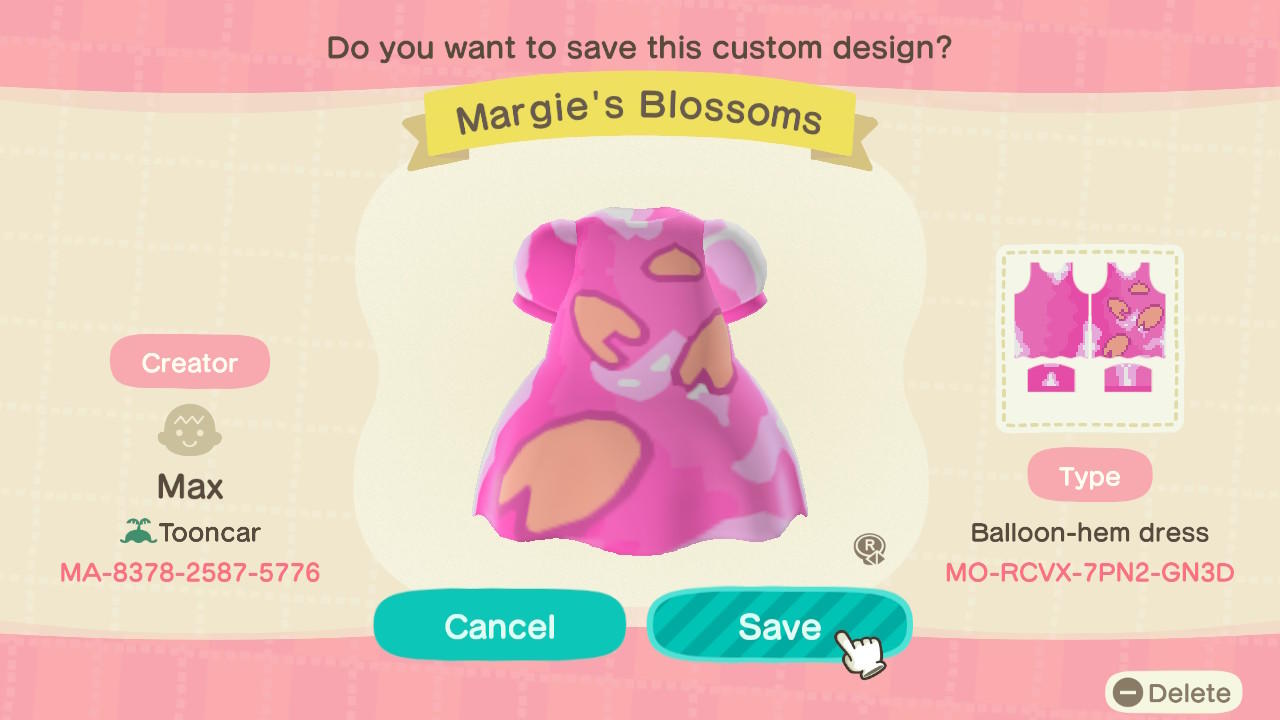 Animal Crossing Design Code: MO-RCVX-7PN2-GN3D Margie's Blossoms