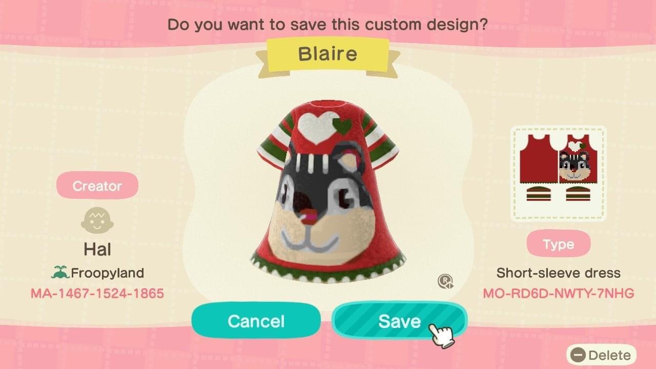 Animal Crossing Design Code: MO-RD6D-NWTY-7NHG Blaire